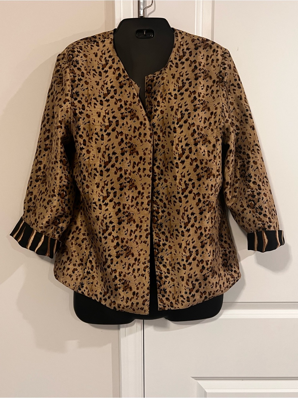 Reversible Animal Print Jacket | Leopard & Zebra Black Tan | 3/4 Sleeve